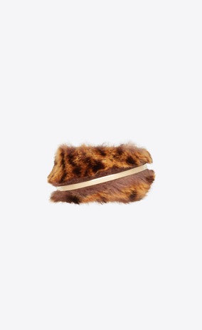 SAINT LAURENT Bracelets Woman Animal bracelet in gold metal and leopard-print fur a_V4